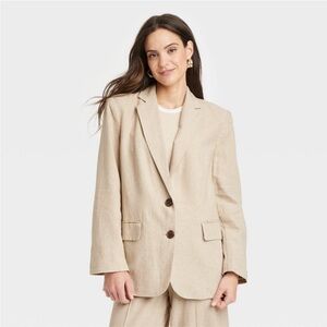 A New Day™ Linen Spring Blazer in Beige - Size L